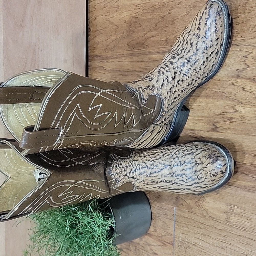 Vintage Tony Lama Wildebeast & Cape Buffalo Leather Cowgirl Boots 6 - Picture 4 of 16